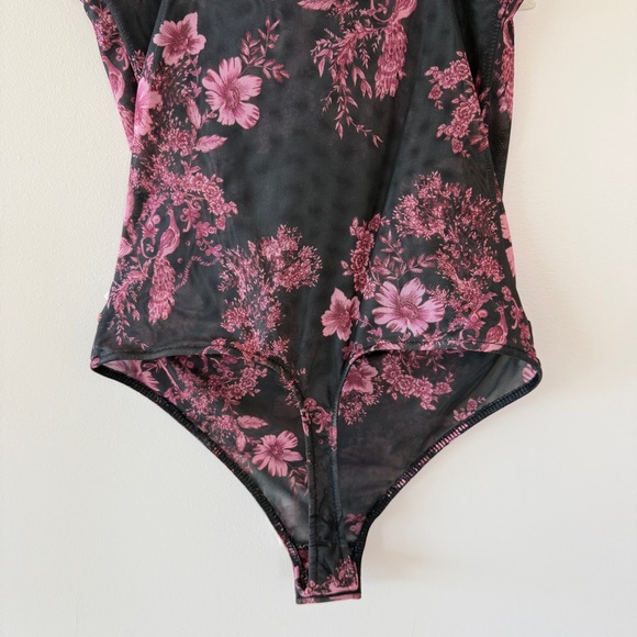 Free People Night Rhythm Floral Mesh Bodysuit Womens XS Black Pink Corset Style - Picture 8 of 11